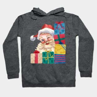 Funny Santa Claus Peaking And Winking With Gifts Hoodie